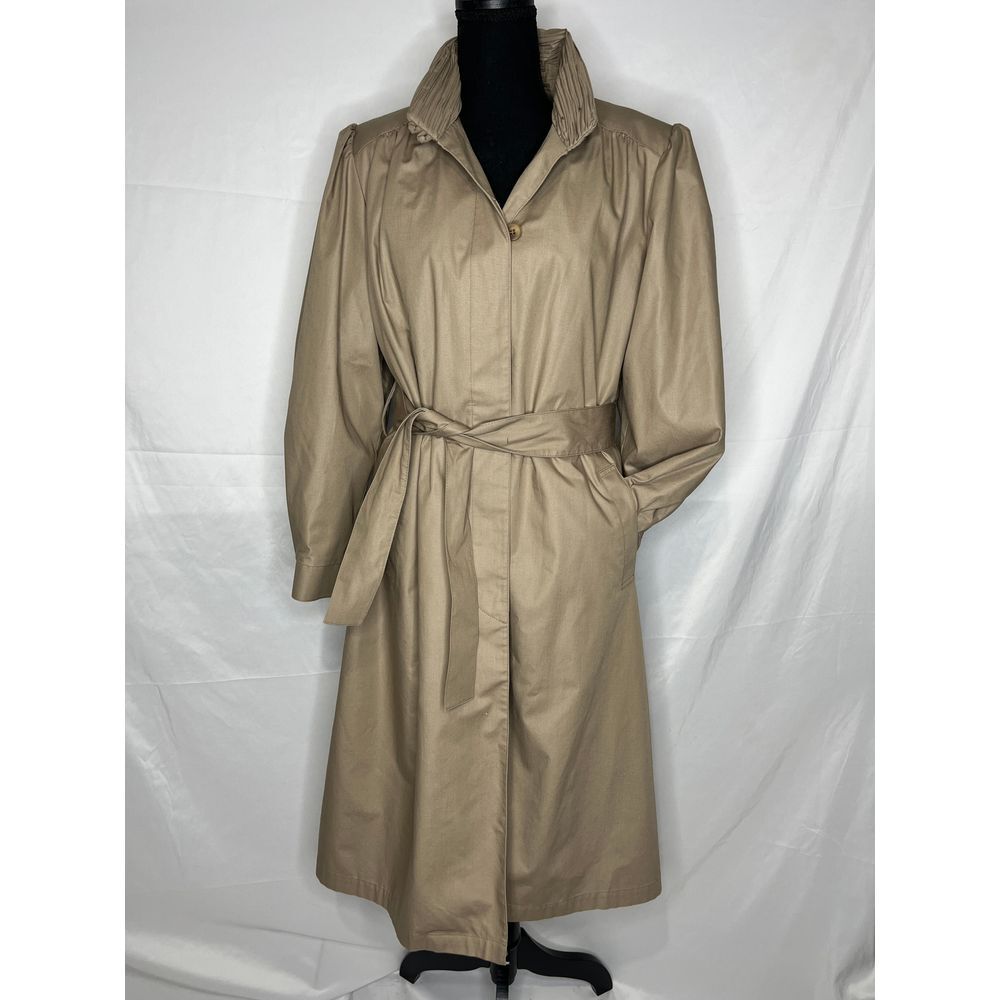 London Fog Khaki w Brown Fleece Lining Long Belted Winter Trench Coat Size 14P